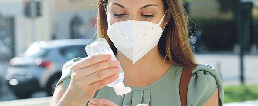 COVID-19 Pandemic Coronavirus Close up Woman with KN95 FFP2 Mask